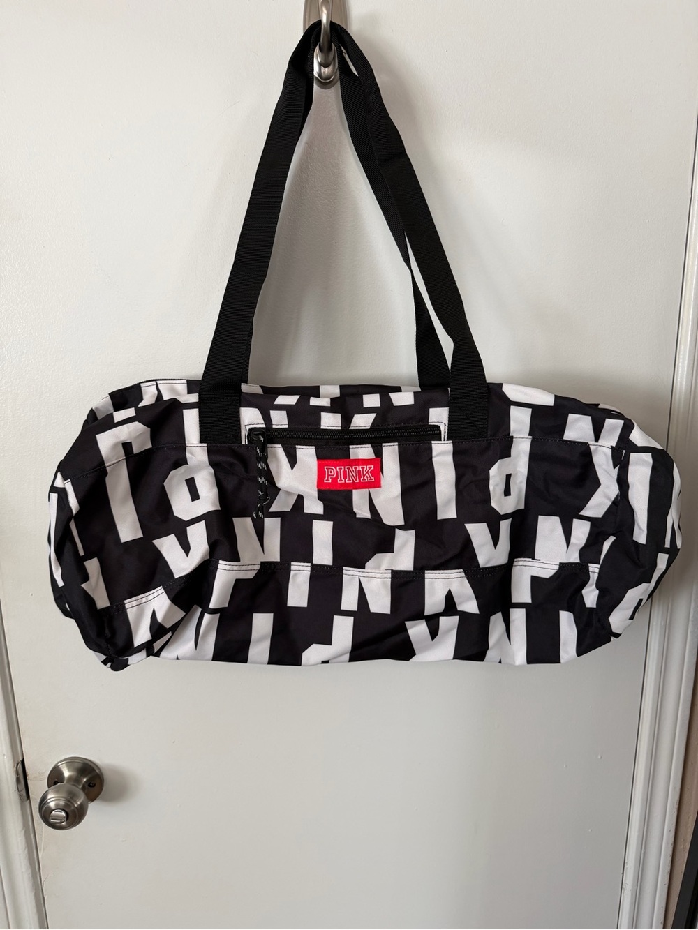 PINK Victoria's Secret Black & White Logo Print Travel Duffel